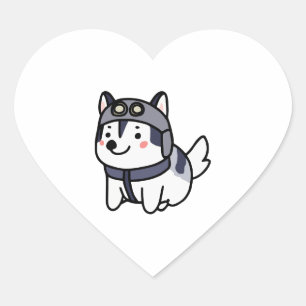 Husky Pilot Dog Lover Malamute Heart Sticker