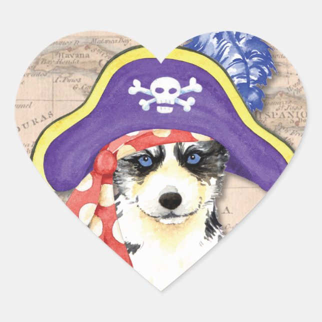 Husky Pirate Heart Sticker (Front)
