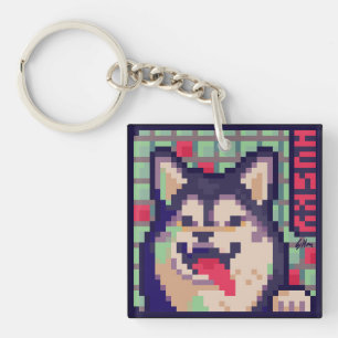 Husky, Pixel Art, Pixel Art Key Ring