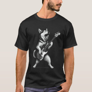 Husky Playing Bass Guitar Rock Music Dog Lover T-Shirt