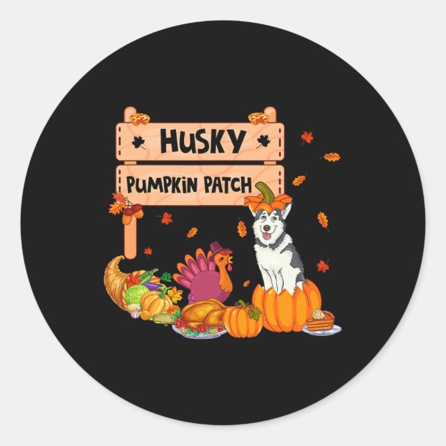 Husky Pumpkin Patch Thanksgiving Dog In Pumpkin Fa Classic Round Sticker (Front)