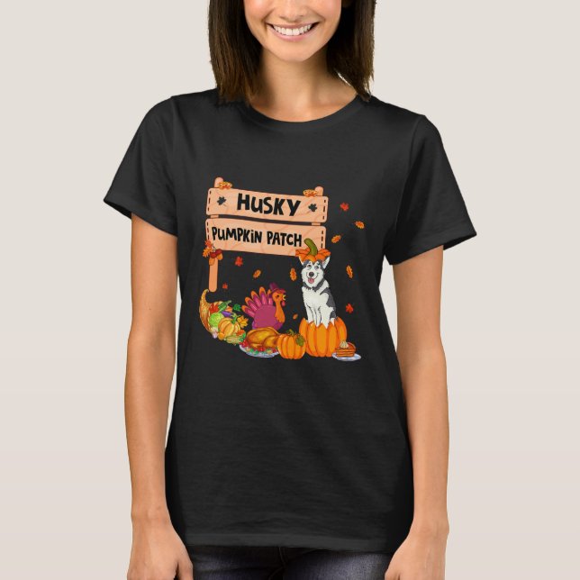 Husky Pumpkin Patch Thanksgiving Dog In Pumpkin Fa T-Shirt (Front)