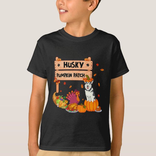 Husky Pumpkin Patch Thanksgiving Dog In Pumpkin Fa T-Shirt (Front)