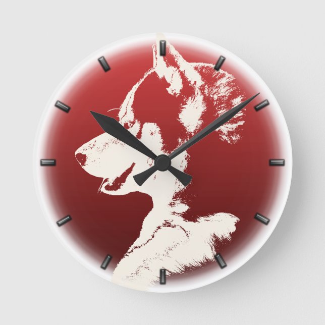 Husky Pup Clock Gifts Decor Sled Dog Wall Clock (Front)