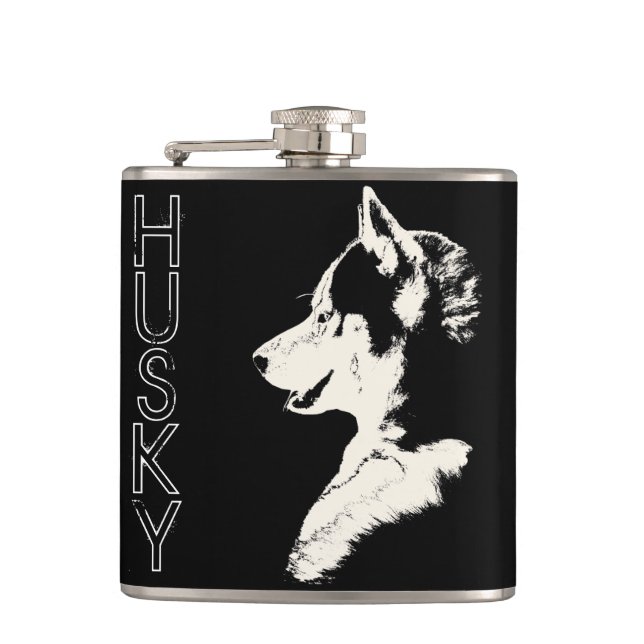 Husky Pup Flask Custom Siberian Husky Drink Flask (Front)