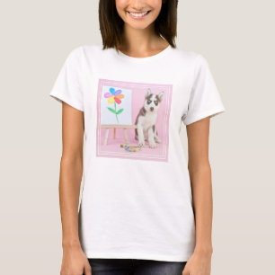 Husky Puppy Painting a Rainbow Flower T-Shirt