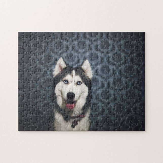 Husky Puppy Posing with a Dark Bakground Jigsaw Puzzle (Horizontal)