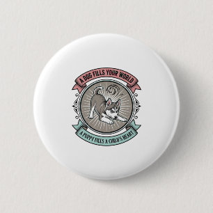 Husky Puppy Shirt Vintage Engraving Kid's Best Bud 6 Cm Round Badge