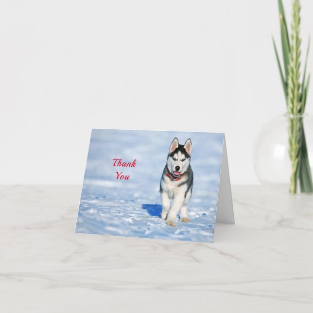 Husky Puppy Snow Photo Thank You Card (Front)