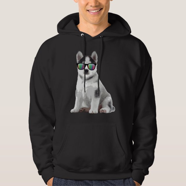 Husky Puppy Sunglasses Dogs Animals Hoodie (Front)