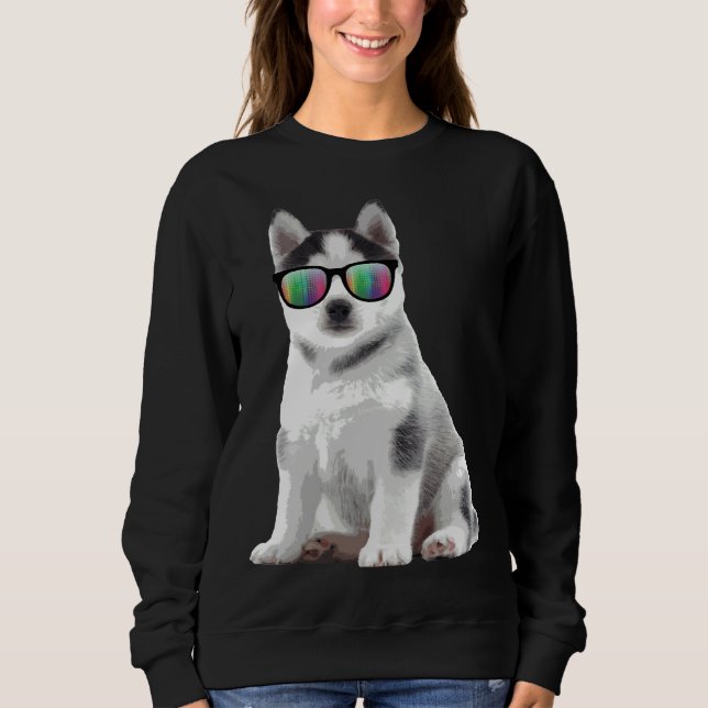Husky Puppy Sunglasses Dogs Animals Sweatshirt (Front)