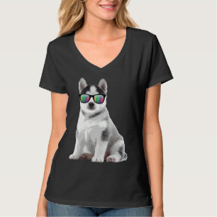 Husky Puppy Sunglasses Dogs Animals T-Shirt
