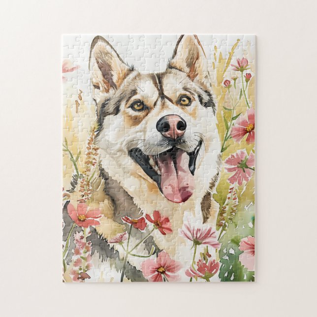 Husky Puzzle – Watercolor Dog Jigsaw (Vertical)