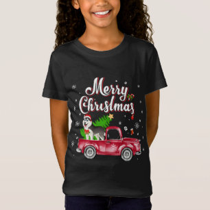 Husky Retriever Rides Red Truck Christmas Pajama T-Shirt