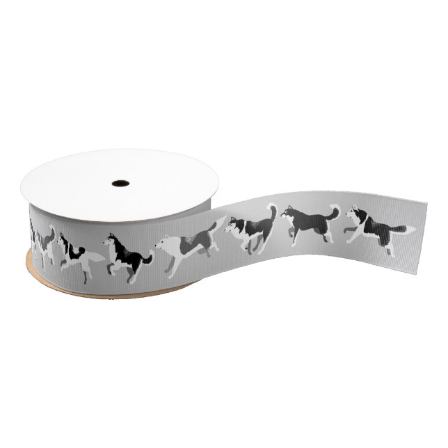 Husky Ribbon Christmas Husky Sled Dogs Gift Ribbon Grosgrain Ribbon (Spool)