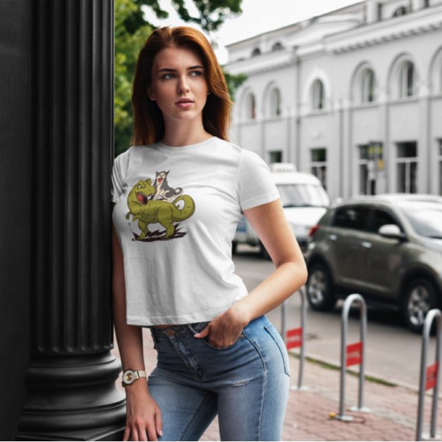 Husky Riding Dinosaur   T-Shirt (Creator Uploaded)