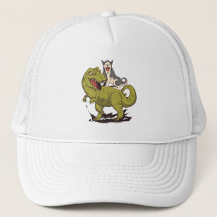 HUSKY RIDING DINOSAUR TRUCKER HAT