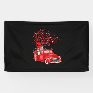 Husky Riding Red Truck Valentine Butterfly Heart Banner