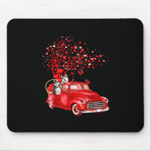 Husky Riding Red Truck  Valentine Butterfly Heart Mouse Pad