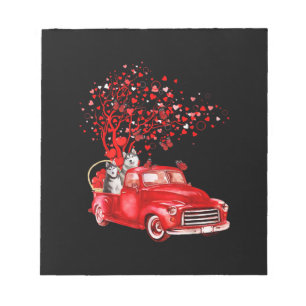 Husky Riding Red Truck Valentine Butterfly Heart Notepad