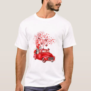 Husky Riding Red Truck Valentine Butterfly Heart T-Shirt