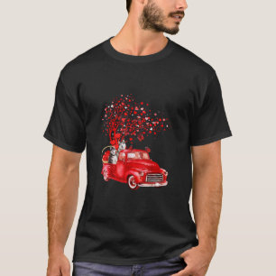 Husky Riding Red Truck Valentine Butterfly Heart T-Shirt