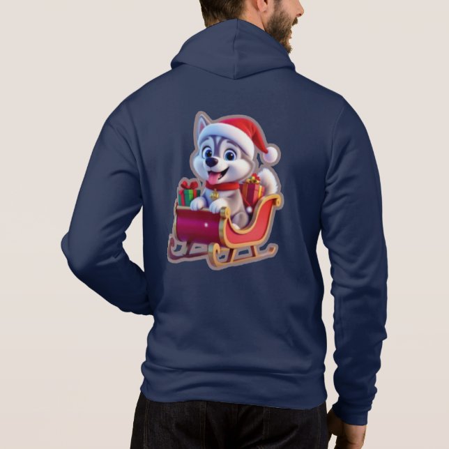 Husky Riding Santa’s Sleigh – Cute 3D Christmas Ca Hoodie (Back)