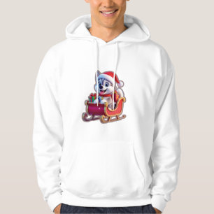 Husky Riding Santa’s Sleigh – Cute 3D Christmas Ca Hoodie