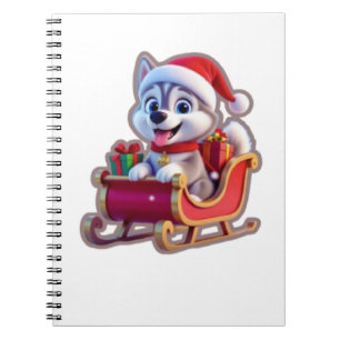 Husky Riding Santa’s Sleigh – Cute 3D Christmas Ca Notebook