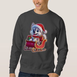 Husky Riding Santa’s Sleigh – Cute 3D Christmas Ca Sweatshirt