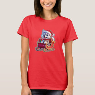 Husky Riding Santa’s Sleigh – Cute 3D Christmas Ca T-Shirt