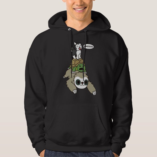 Husky Riding Sloth Tortoise Dog Hoodie (Front)