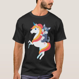 Husky Riding Unicorn Cute Dog Halloween Costume T-Shirt