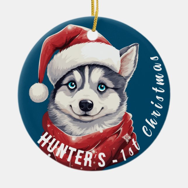 Husky’s First Christmas Ceramic Tree Decoration (Front)