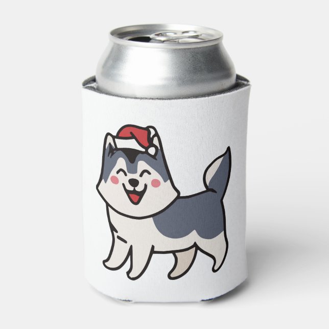 Husky Santa Dog Lover Malamute Can Cooler (Can Front)