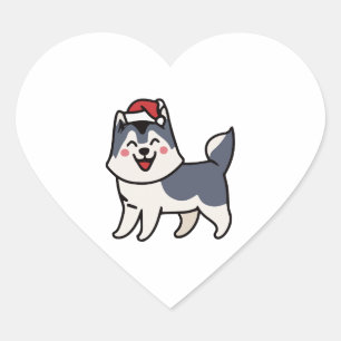 Husky Santa Dog Lover Malamute Heart Sticker