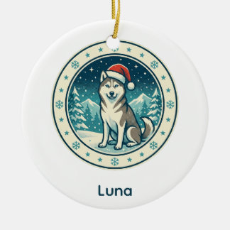 Husky Santa Hat Personalised Pet Ornament