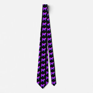 Husky Siberian Cute Dog Pink Silhouette Black Neck Tie