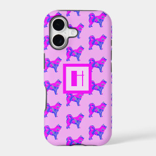 Husky Siberian Dog Lover Pink & Blue Monogram