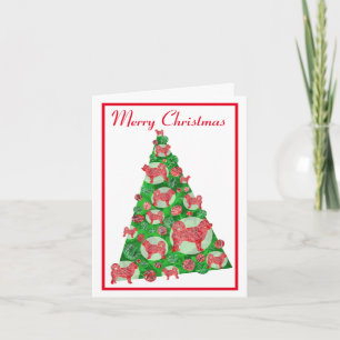 Husky Siberian Dog Silhouette ChristmasTree Wht Card