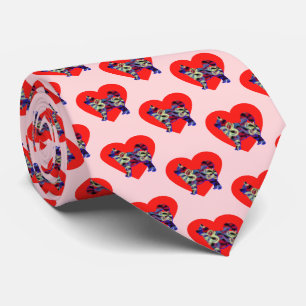 Husky Siberian Dog Silhouette Valentines Day Pink Tie