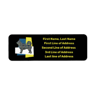 Husky Siberian Dog Yellow&Blue Grid TriColor Label