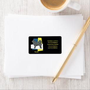 Husky Siberian Dog Yellow & Blue Grid TriColour Label