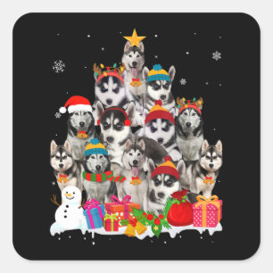 Husky Siberian Husky Christmas Tree Pet Dog Lover Square Sticker