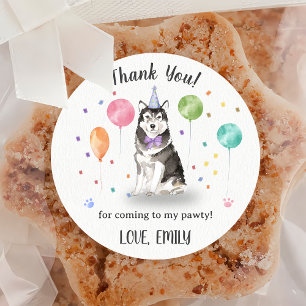 Husky Sibir Dog Birthday Thank You Classic Round Sticker