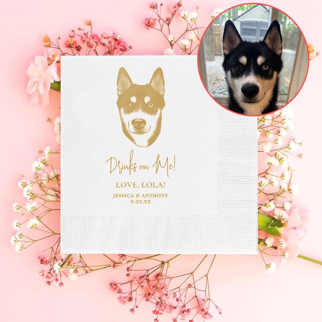 Husky Sibir Dog Personalised Drinks on Me Napkin (Creator Uploaded)