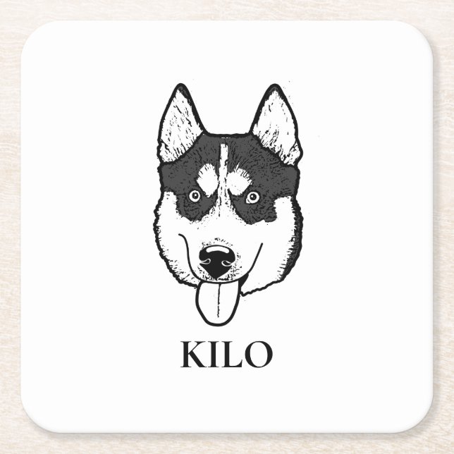 Husky Sibir Dog Personalised Hand Drawing Square Paper Coaster (Front)