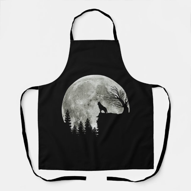 Husky Stand On Mountain Spooky Halloween Moon Apron (Front)