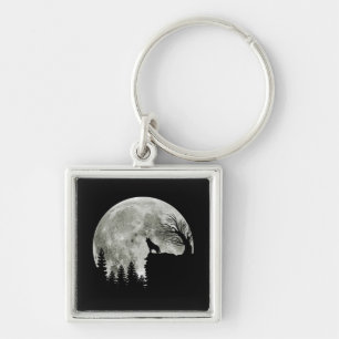 Husky Stand On Mountain Spooky Halloween Moon Key Ring