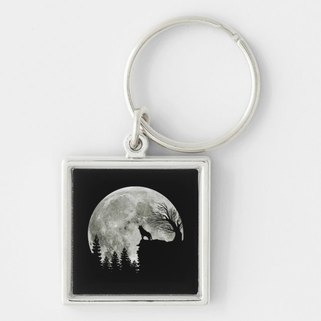 Husky Stand On Mountain Spooky Halloween Moon Key Ring (Front)